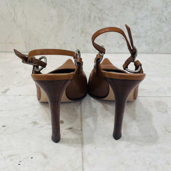 SERGIO ROSSI {39.5} Heels Slingback Leather Stiletto Tobacco Brown - Picture 4 of 12